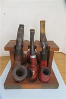 6 Vintage Pipes & Pipe Stand