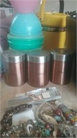 Group of 3 metal canisters tea coffee and sugar