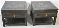 2 Antique Chinese Black Lacquer Koi Side Tables