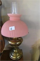 Brass and Pink Lamp Fenton??