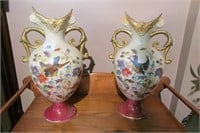 2 Vases with Flowers and Birds- Not marked