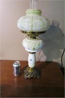 Beautiful Satin & Green Glass Lamp