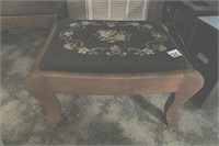 Vintage Embroidered Foot Stool - Cherry Wood
