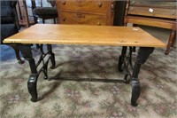 Antique Iron and Oak Top Coffee Table