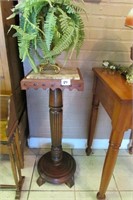 Walnut and Marble Plant Stand w/Plant