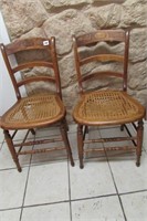 2 Vintage Cane Bottom Chairs - Some Damage