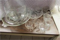 Lot- Asst. Clear Glass Cake Plate, Bowls, Etc