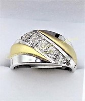 Sterling silver & gold plate diamond ring, sz. 9.5