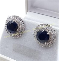 Sterling silver blue sapphire & zircon earrings
