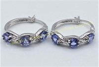 Sterling silver tanzanite white sapphire earrings