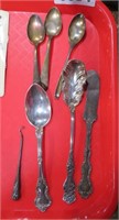 sterling silver-5 spoons,butter knife,button hook