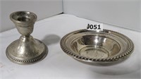 sterling candlestick / candy dish weighted bottom