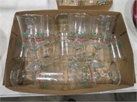 16 Christmas holly wine glasses