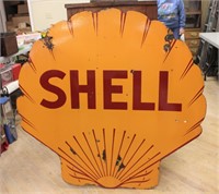 Vintage dbl sided porcelain clam shell sign