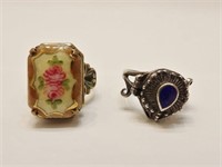 2 Poison Rings: 1 Sterling Silver & 1 Enamel