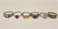 6 Assorted Sterling Silver Rings