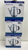 STAINLESS STEEL 32oz TEAPOT 3pc-LOT