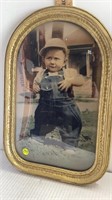 VINTAGE BUBBLE GLASS FRAMED BABY PICTURE