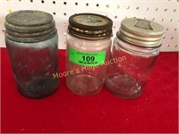 3 Antique Pint Glass Canning Jars