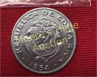1954 Republica De Costa Rica 2 Colonies Coin