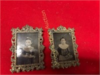 2 Brass Framed Civil War Era Tin Type Photographs