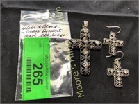 Silver/Black Cross Pendant and Earrings