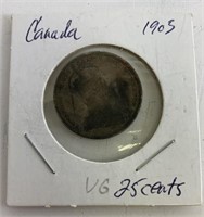 1905 Canada 25 cents Coin VG