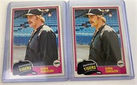 2 Rookie Kirk Gibson Baseball Cards Lot
