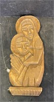 wood carved madonna / child signed