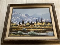 Roger Flythe Tipis and Mountains Scene