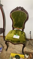 Antique Chair Carved Wood
 Green Upholstery BR3