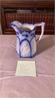 Antique Flow Blue Ironstone Pitcher Mold Relief DR