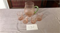 Depression Pink and Green Pitcher and Glasses BR2