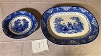 Flow Blue Platter and Plate
 Watteau Doulton DEN