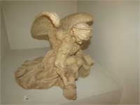 Stone Garden Angel with Rabbit and Raccoon Statue