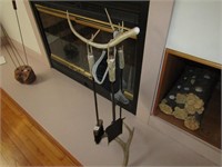 Deer Antler and Iron 4 Piece Fireplace Set
