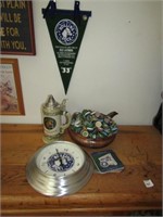 Lot Rolling Rock Clock, Coasters, and