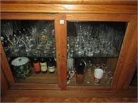 Lot of Bar Glasses Contents of Cabinet