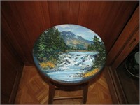 Signed Hand Painted Wooden Stool