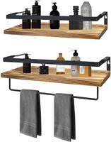 2 Pack Floating Wall Shelves with Towel Bar