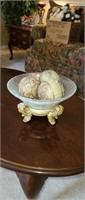 Cracked Glass Bowl with Decor and Stand