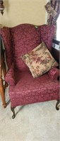 Maroon Queen Anne Style Wingback Chair