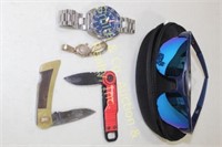 WATCH, KNIFE, SUNGLASSES