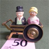 COUPLE IN CART 3 PC SALT & PEPPER SHAKERS