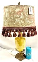Vintage Yellow Glass Lamp Tassel Renaissance Shade