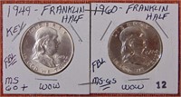 1949, 1960 Franklin Halves MS, MS