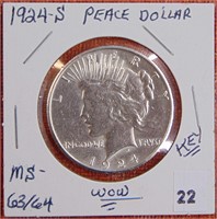 1924-S Peace Dollar, better date, high grade