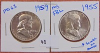 1959,1955 Franklin Halves