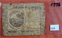 1776 Colonial Currency 6 dollar note VG-F