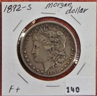 1892-S Morgan Dollar, good date, F+